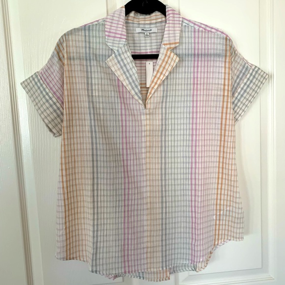 - Madewell Lakeline Popover Top Shirt Rainbow Plaid Blouse - Picture 4 of 6